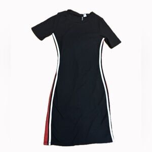 Black Red White Striped Bodycon Short Sleeve Dress